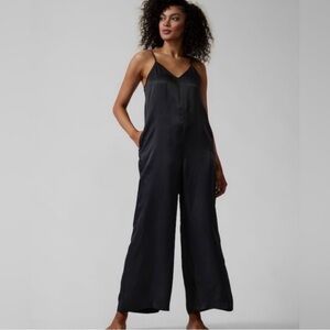 LARGE - ATHLETA - Calm Cool Romper Black Jumpsuit Wide Leg NEW